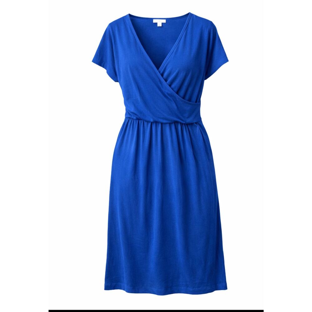Barneys New York Blue Wrap Dress Medium Modal Stretch Jersey Short Sleeve